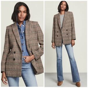 Veronica Beard Wool Blend Oria Glen Check Plaid Jacket Blazer with Black Dickey